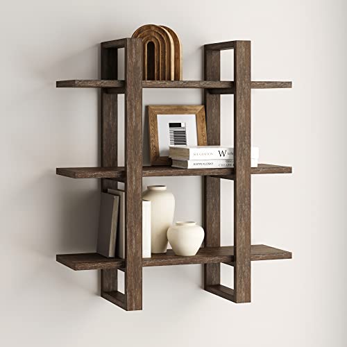 Nathan James Benji Floating Wall Book Shelves, 3-Tier Display Shelf, Decorative Modular Shelf in Solid Wood for Bedroom, Nursery, Bathroom or Kitchen