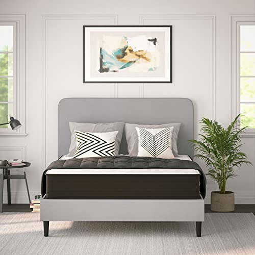 Flash Furniture Dream 10 Inch Hybrid Mattress in a Box, High Density Foam and Pocket Spring Mattress, CertiPur-US Certified Foam, Queen, White/Gray