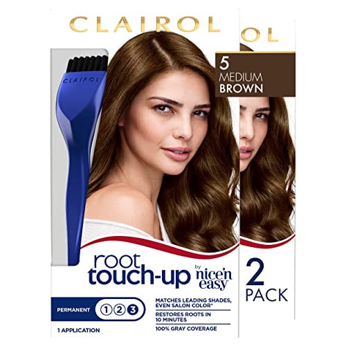 Clairol Root Touch-Up by Nice'n Easy Permanent Hair Dye, 5 Medium Brown Hair Color, Pack of 2