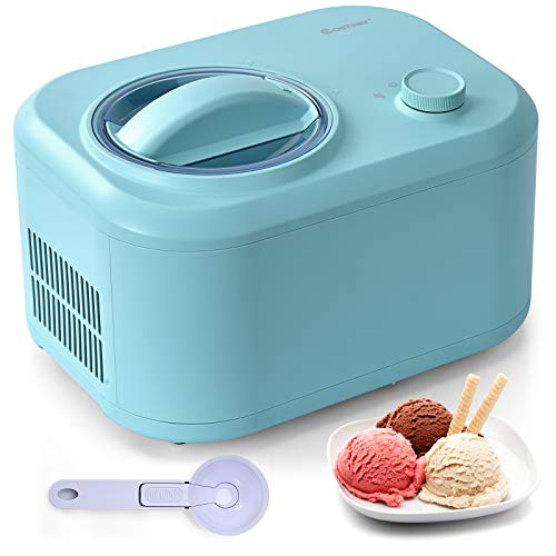 COSTWAY Ice Cream Maker, 1.1-Quart Automatic Electronic Gelato Maker with 3 Operation Modes, Built-In Compressor, Portable Homemade Dessert Maker with Spoon, Ice Cream Machine for Home, Dorm (Green)