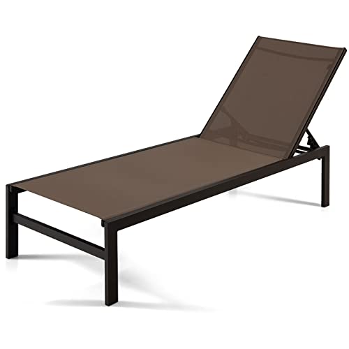 COSTWAY Patio 6-Position Lounge Chair Chaise Aluminium Adjust Recliner Brown