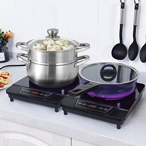 COSTWAY 1800W Portable Electric Induction Cooktop Countertop Burner Digital Hot Plate for Kitchen,Dorms,Patios,Black (2)