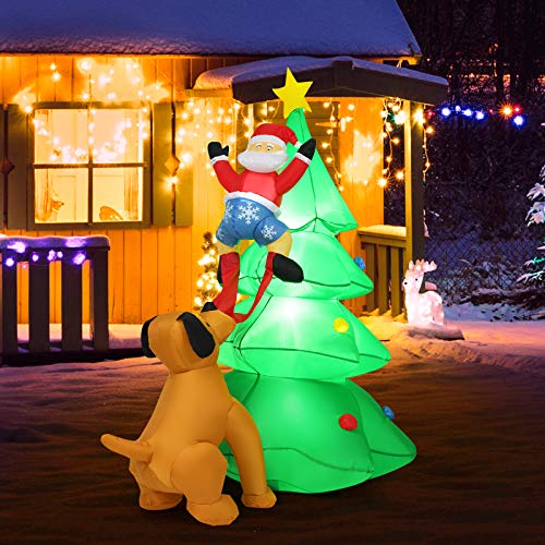 COSTWAY 6.5FT Inflatable Christmas Tree Santa Decor w/LED Lights Outdoor Yard Decoration