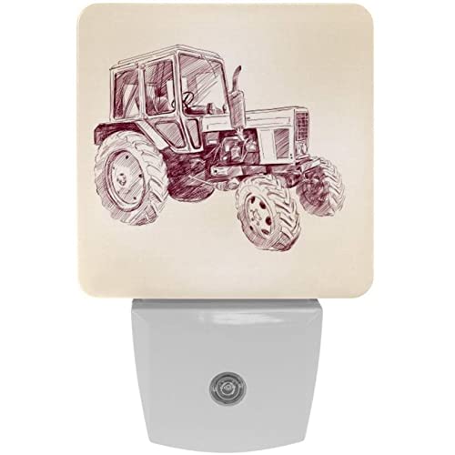 2 Pack Plug-in Nightlight LED Night Light Farm Tractor Illustration, Dusk-to-Dawn Sensor for Kid's Room Bathroom, Nursery, Kitchen, Hallway