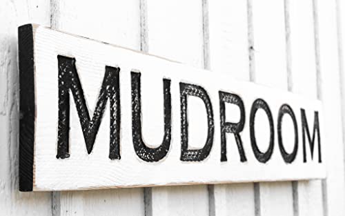 Mudroom Sign Horizontal - Carved in a 40"x8" Solid Wood Board Rustic Distressed Entryway Foyer Farmhouse Style Décor Housewarming Gift