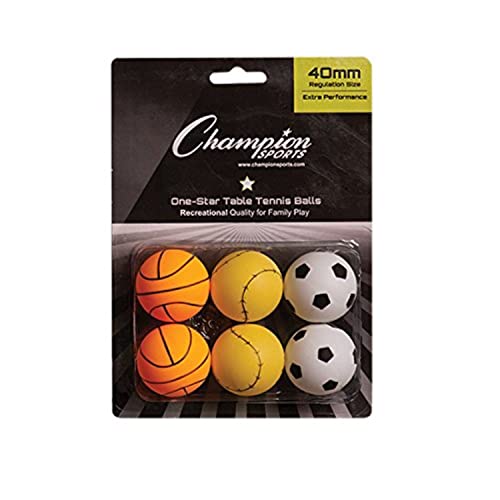 Champion Sports 1 Star Table Tennis Ball Pack - Sport Theme Ping Pong Balls, Set of 6, with 40mm Seamless Design - Recreation Table Tennis Equipment, Accessories