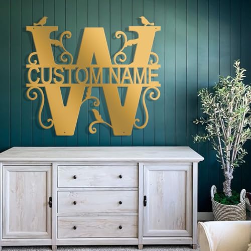 Custom Metal Signs Metal Name Sign Metal Wall Art Split Letter Monogram Wall Decor Metal Wall Art Last Name Sign Family Name Sign Personalized Wedding Gift Fire Pit Sign Outdoor Decor Cabin Sign - W