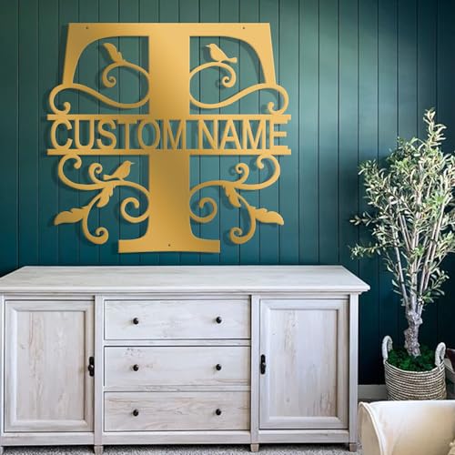 Custom Metal Signs Metal Name Sign Metal Wall Art Split Letter Monogram Wall Decor Metal Wall Art Last Name Sign Family Name Sign Personalized Wedding Gift Fire Pit Sign Outdoor Decor Cabin Sign - T