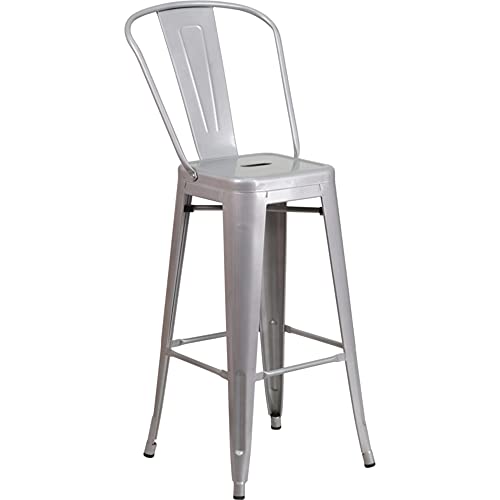 Flash Furniture Lily Commercial Grade 4 Pack 30" High Silver Metal Indoor-Outdoor Barstool with Removable Back