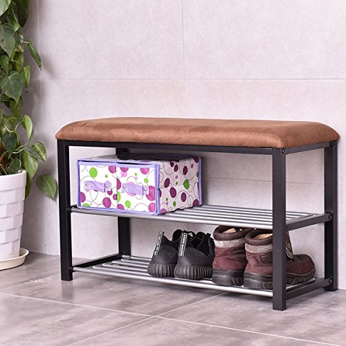 COSTWAY 2 Tier Shoe Storage Rack Bench Shelf Soft Seat Stool Organizer Entryway Furni