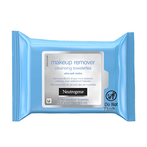 Neutrogena Makeup Remover Cleansing Facial Towelettes, Daily Gentle Face Wipes to Remove Oil, Dirt, & 99.3% of Makeup, Safe for Sensitive Eyes, Alcohol Free Wipes in Resealable Pack, 21 ct (Pack of 3)