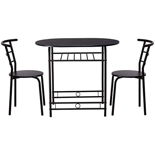 COSTWAY Table and 2 Chairs Home Kitchen Breakfast Bistro Pub Furniture, Black