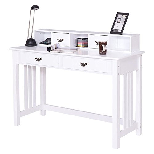 Costway Writing Desk Mission White Home Office Computer Desk 4 Drawer White