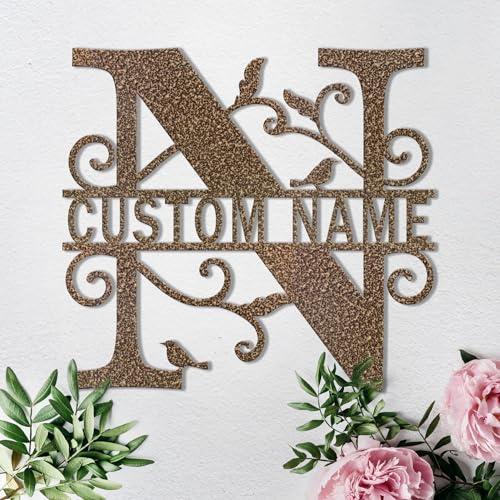 Custom Metal Signs Metal Name Sign Metal Wall Art Split Letter Monogram Wall Decor Metal Wall Art Last Name Sign Family Name Sign Personalized Wedding Gift Fire Pit Sign Outdoor Decor Cabin Sign - N