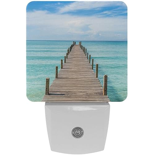 2 Pack Plug-in Nightlight LED Night Light Wooden Pier in Phuket Thailand, Dusk-to-Dawn Sensor for Kid's Room Bathroom, Nursery, Kitchen, Hallway