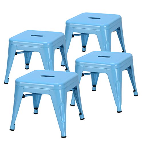 COSTWAY Kids Metal Stools Steel Barstools Vintage Antique Style Counter Bar Stool (Blue, Set of 4)