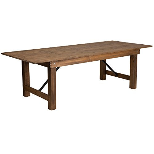 Flash Furniture Hercules Series 8' x 40" Rustic Solid Pine Folding Dining Table, Rectangular Antique Farmhouse Dining and Event Extension Table