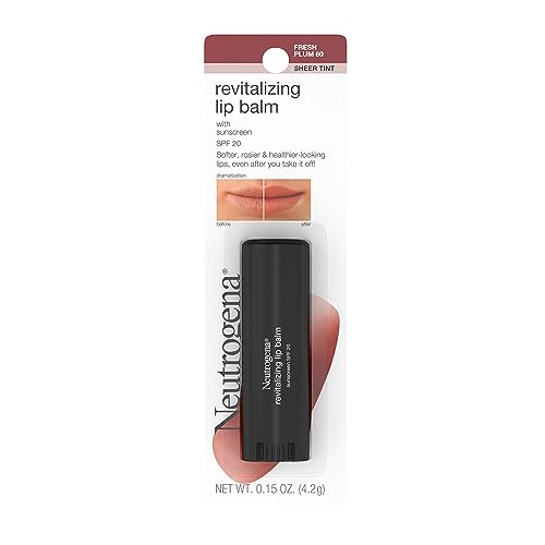 Neutrogena Revitalizing and Moisturizing Tinted Lip Balm with Sun Protective Broad Spectrum SPF 20 Sunscreen, Lip Soothing Balm with a Sheer Tint in Color Fresh Plum 60,.15 oz