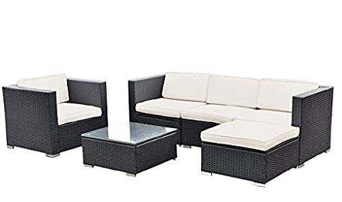 Costway 6 PC Patio Rattan Furniture Set Sectional Cushioned Seat Garden Black Wicker