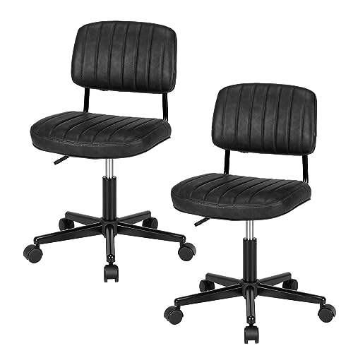 COSTWAY Leisure Home Office Chair Set of 2, Armless PU Leather Swivel Task Chair, Height Adjustable Rolling Computer Desk Chair for Kids Teens Adults (Black)