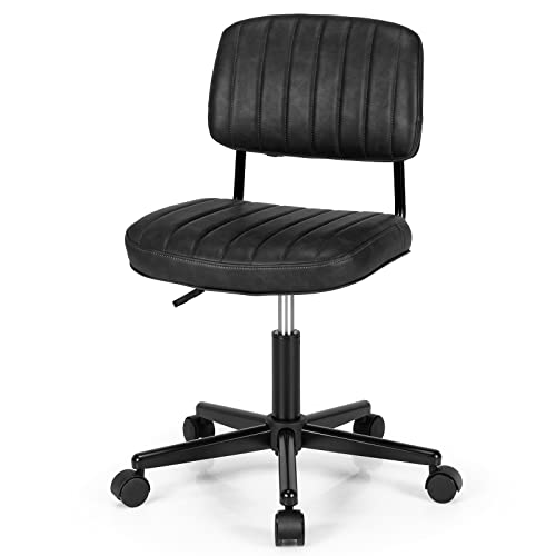 COSTWAY Leisure Home Office Chair, Armless PU Leather Swivel Task Chair, Height Adjustable Rolling Computer Desk Chair for Kids Teens Adults (Black)