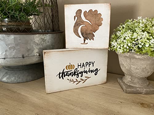 Thanksgiving Tiered Tray Mini Sign Block Set for Farmhouse Tray Decorating Home Decor Wooden Painted Hanging Wall Small Sign