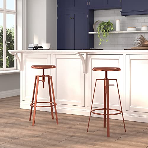 Flash Furniture 2 Pk. Toledo Industrial Style Barstool with Swivel Lift Adjustable Height Seat in Rose Gold Finish