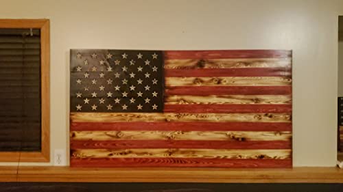 Double R Creations Custom Handmade Wooden American Flag (XX-Large 60" x 32.5" x 1.5", Red White and Burned)