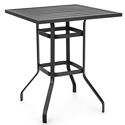 COSTWAY 32" Patio Square Bar Table Metal Cafe Bistro Table Garden Deck Black