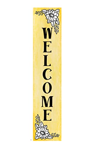 24 Inch (2 Foot Tall) Yellow Welcome Vertical Wood Print Sign