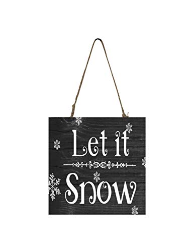 Black and White Let it Snow Printed Handmade Wood Christmas Ornament Small Sign