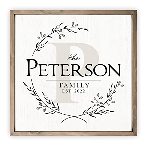 Personalized Square Framed Monogramed Wooden Family Name Sign and Plaque (24" x 24", White Background)