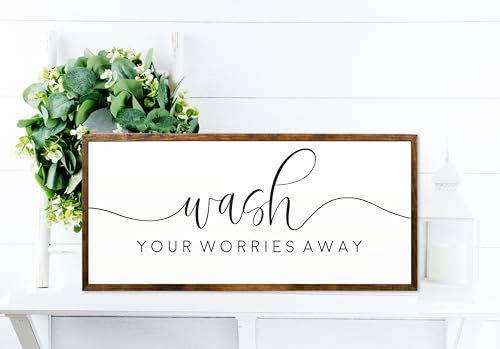 10x20 inches, Wash Your Worries Away Bathroom Sign | Bathroom Decor | Farmhouse Bathroom Decor, Wall Art Bathroom, Inspirational Bathroom Decor, Funny Bathroom Decor