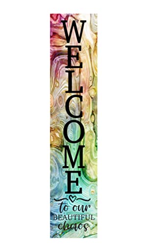 24 Inch (2 Foot Tall) Welcome to Our Chaos Vertical Wood Print Sign