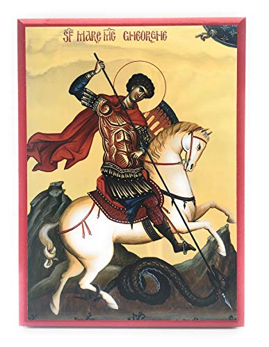 Wooden Byzantine Orthodox Christian Icon Greatmartyr, Victory-bearer, and Wonderworker George (5.5" x 7.5")