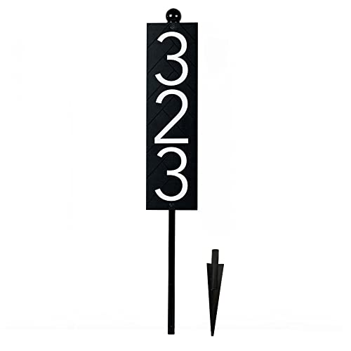 Discovered Designs – Stake 20” Custom Address Number Sign - Black or White – Vertical or Horizontal – Made in USA (Black Stake)