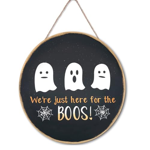 Halloween Decorations Happy Halloween, We're Just Here For The BOOS, Hanging Halloween DecorationsWelcome Sign Halloween Door Wall Decor Wall Sign Plaque for Halloween Party(Design-126D)