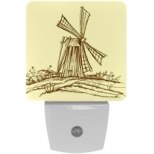 2 Pack Plug-in Nightlight LED Night Light Old Windmill, Dusk-to-Dawn Sensor for Kid's Room Bathroom, Nursery, Kitchen, Hallway