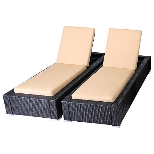 Costway 2PCS Patio Rattan Wicker Chaise Lounge Chair Adjustable Back Deck W/ Cushion