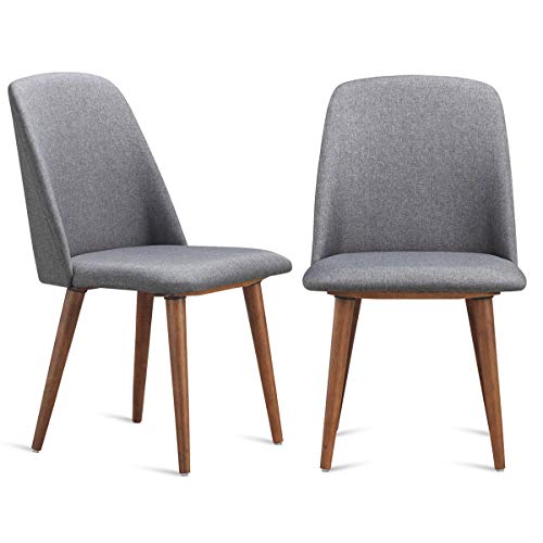 COSTWAY Accent Dining Chair, Rubber Wood Construction Frame Armless Elegant and Comfort Design Compact Size, Great Stability with Sponges Cushions for Home Kitchen Office Set of 2 (Walnet)