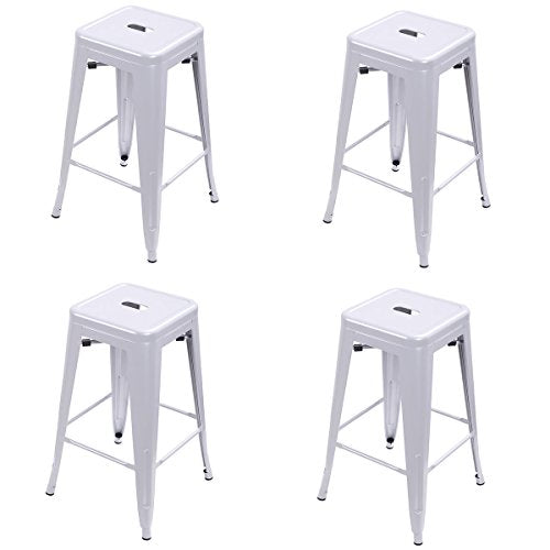 COSTWAY Tolix Style Bar Stools 26.4" Industrial Metal Backless Stackable Stools Set of 4 (Silver)