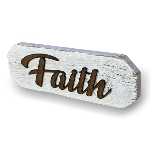 3D Sign, Made in USA, 100% Authentic Weathered Wood, Farmhouse Decor, Wall Art, Rustic Sign, Living Room Decor (White Washed Back, Faith)