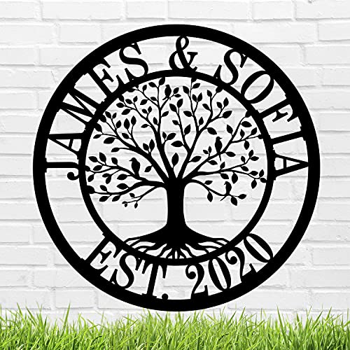 Personalized Tree of Life Metal Sign Last Name Sign Monogram Wall Decor Personalized Name Signs for Home Decor Custom Metal Signs Personalized Established Sign Initial Split Letter Monogram Sign