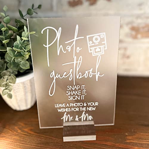 5” x 7” Photo Guestbook Snap A Photo For The Bride And Groom Acrylic Clear Glass Look Polaroid Sign for Weddings, Showers, Parties