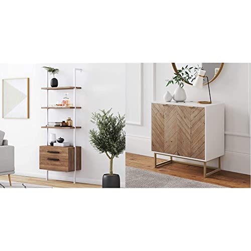 Nathan James Theo Industrial Bookshelf with Wood Drawers and Matte Steel Frame & Enloe Modern Storage, Free Standing Accent Cabinet with Doors in a Rustic Fir Wood Finish Powder-Coated Metal Base