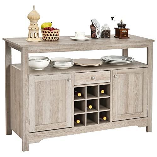 COSTWAY Buffet Cabinet Storage Sideboard, Server Console Table, Kitchen Cupboard Table with 2 Cabinets, Wine Rack & Open Shelf, 46 x 16 x 31.5 inches, Coffee Bar Cabinet for Entryway, Living Room