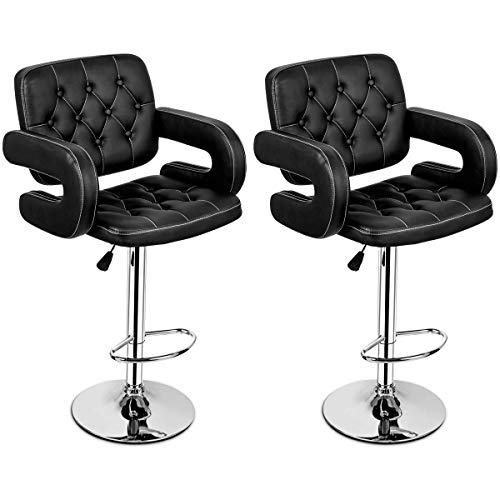 COSTWAY Bar Stools, Swivel PU Leather Barstools with Armrest Adjustable Hydraulic Pub Stools for Bistro Home Office Pub, Bar Stools Set of 2 (Black)