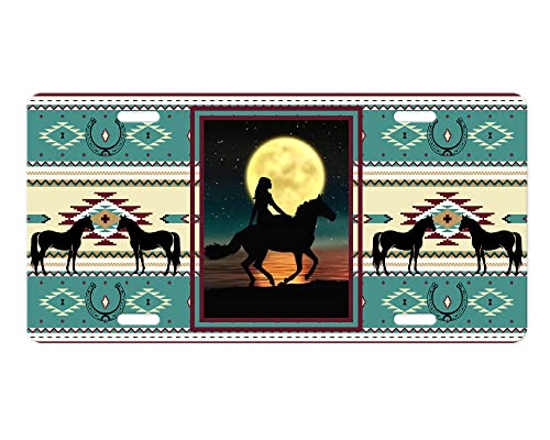 Vanity Decorative Western Aluminum Front License Plate (Girl on Horse)