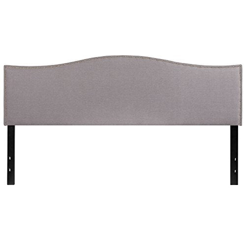 Flash Furniture Lexington Fabric Decorative Nail Trim Upholstered Headboard, King, Light Gray