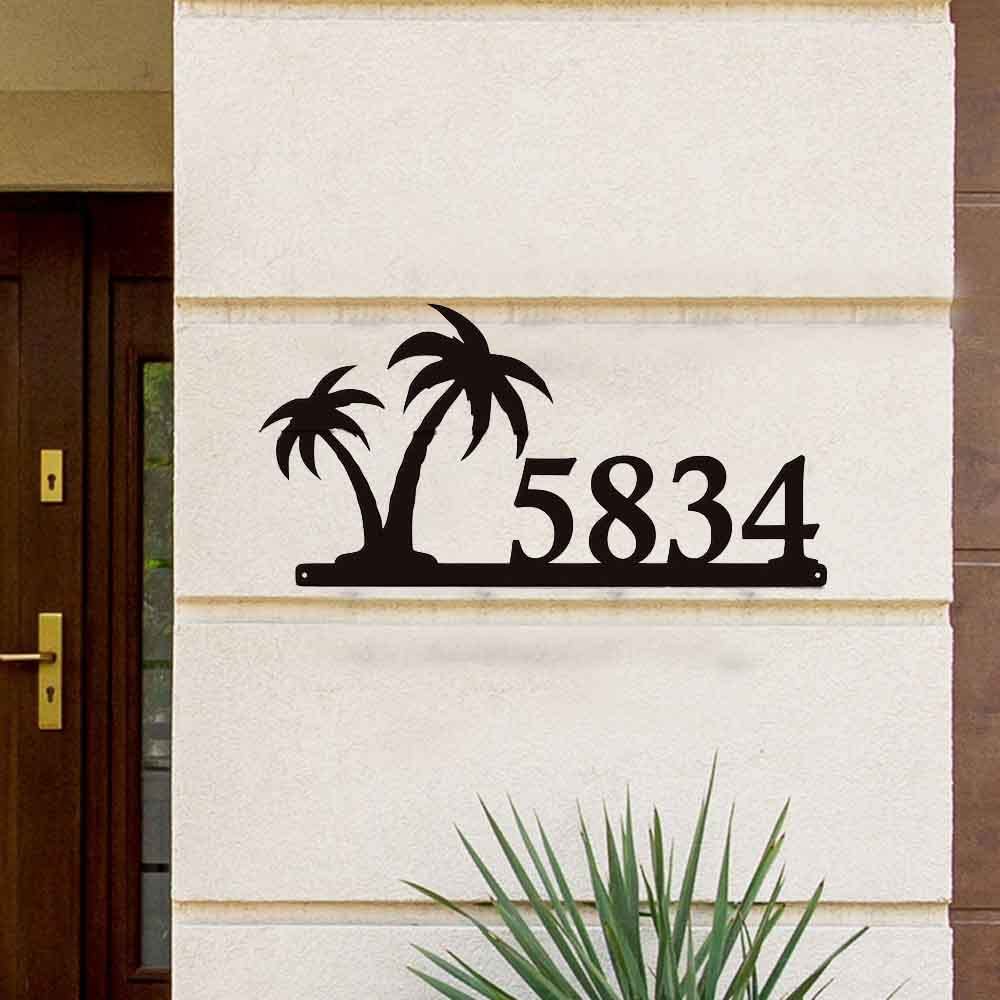 Personalized Palm Tree House Number | Outdoor Address Metal Sign | Metal House Numbers | Metal House Number Sign | Beach House Decor(Design 8)